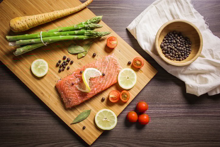 Proteins on top of a copping board