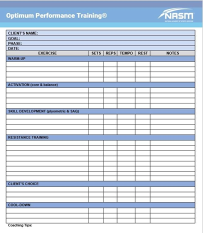 Daily exercise template