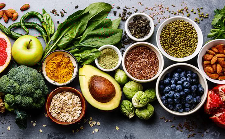 a collection of nutritious foods for popular diets