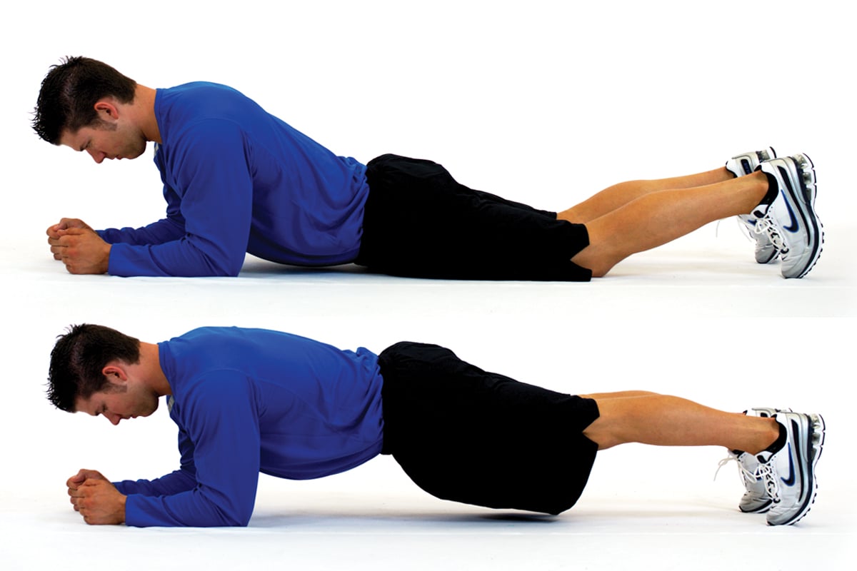 Push-up stabilization with trunk rotation (a. start position b. mid