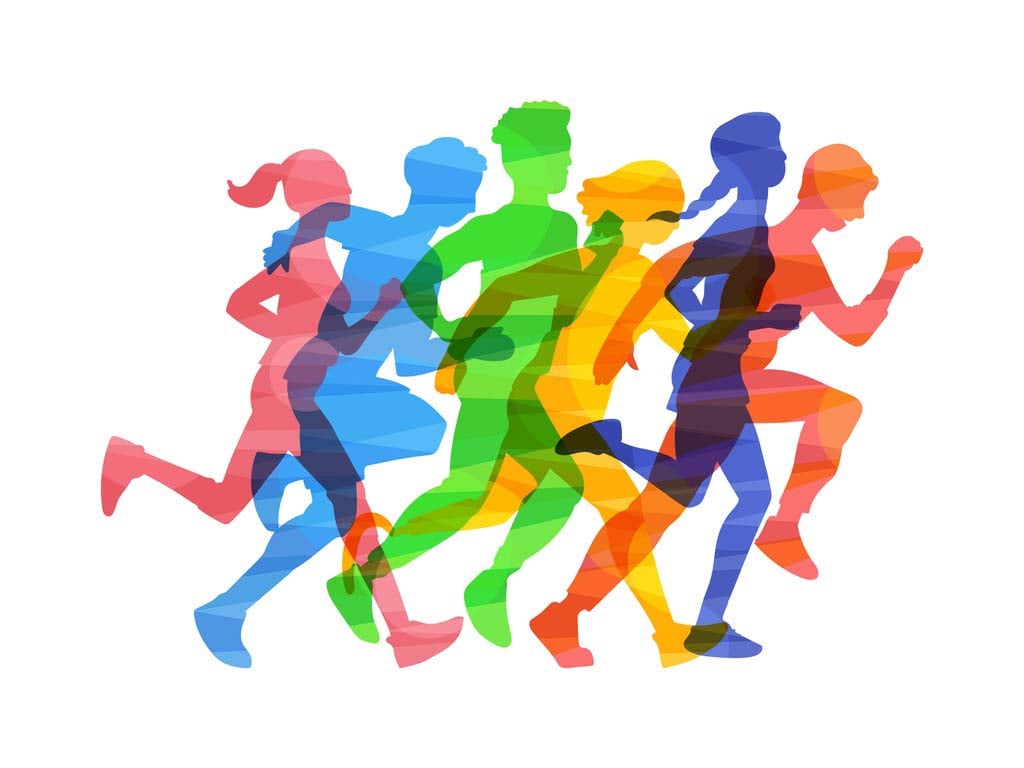 colored graphic of children running