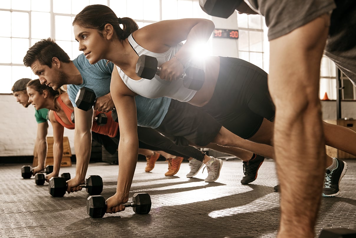 small group doing a circuit workout